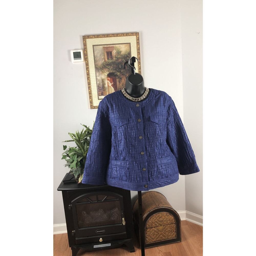 Ruby Rd Blazer 16 Purple Textured Fabric Long Sleeves Women Jacket Open Front